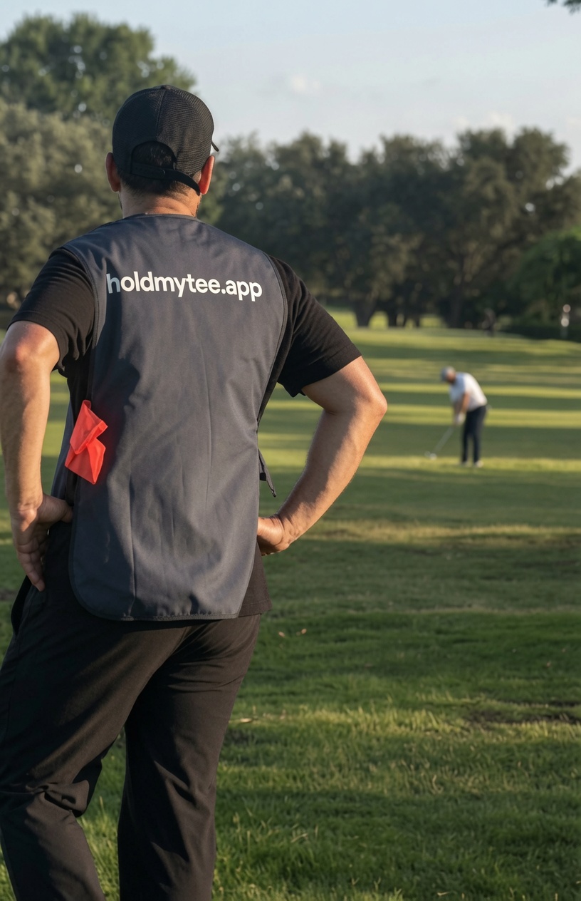 Spotter watching a golfer's shot land